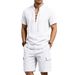 Men's Linen Wash Workwear Set Wash And Wrinkle Resistant Lace Up Casual Two Piece Set Summer Stand Up Collar Short Sleeved_viptrois.com