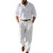 Men's Linen Casual Suit Set - Relaxed Fit Long Sleeve Polo & Trousers For Autumn (Light Blue, Black, White, Gray, Beige) - S-XXXL_viptrois.com