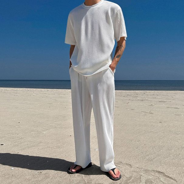 Men's Clothing Summer Casual Sports Suit Men's Short Sleeved Shorts Trousers Three Piece Loose T Shirt Drape Casual Pants_viptrois.com