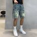 Men's Clothing Personalized Printed Denim 5 Point Pants New Summer Retro Hand Painted Graffiti Denim 5 Point Pants Street Casual Shorts_viptrois.com