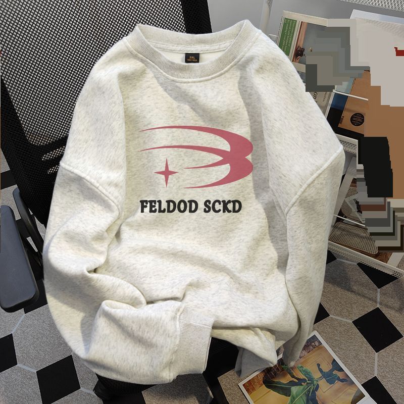 Pure Cotton American Retro Printing Crew Neck Hoodless Sweater 2025 Autumn New Loose High-end Lazy Style Top_viptrois.com
