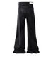 Men's Waxed Coated Flared Jeans - Dark Aesthetic Wide-Leg Denim Pants With Draped Hem & Detachable Straps_viptrois.com