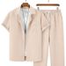Men's 2-Piece Outfit Casual Short Sleeve Shirt & Long Pants Set - Breathable Polyester, Lightweight Summer Wear For Beach & Outdoor Activities_viptrois.com