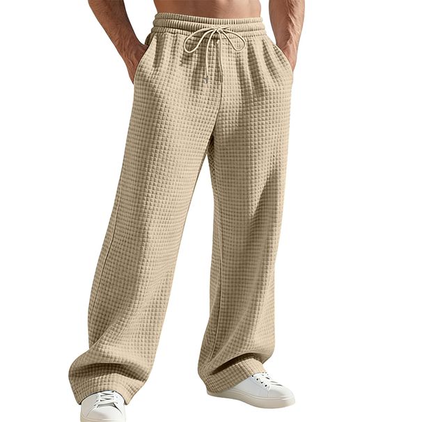 Men's Textured Jacquard Straight-Leg Pants – Breathable Polyester Wide-Fit Trousers For Work & Casual (Navy/Black/Khaki, S-Xxxl)_viptrois.com