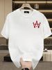 Men's 100% Cotton WA Monogram Print Tee, Light Luxury Casual Round Neck Retro Vintage Short Sleeve T-shirt_viptrois.com
