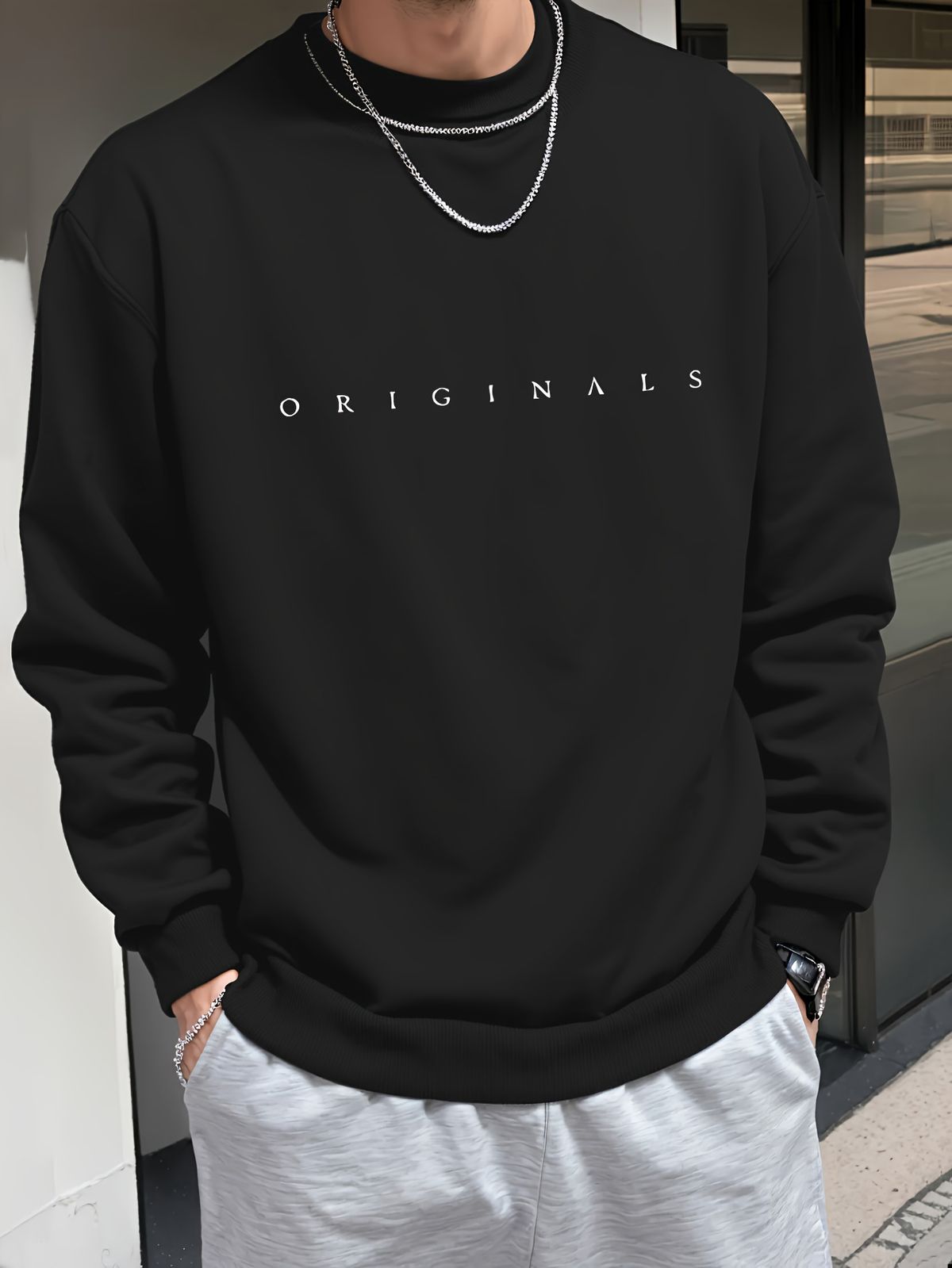 Autumn And Winter Men's Long Sleeved Round Neck Black Top Loose Casual Hoodie Hooded Hoodie_viptrois.com