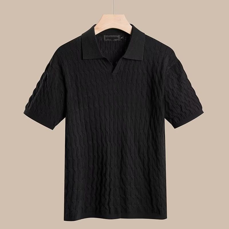Men's Clothing Lightly Mature Polo Shirt Men's Short Sleeved Trendy T Shirt Simple Slim Lapel Pullover Knitted Half Sleeved Temperament Top_viptrois.com
