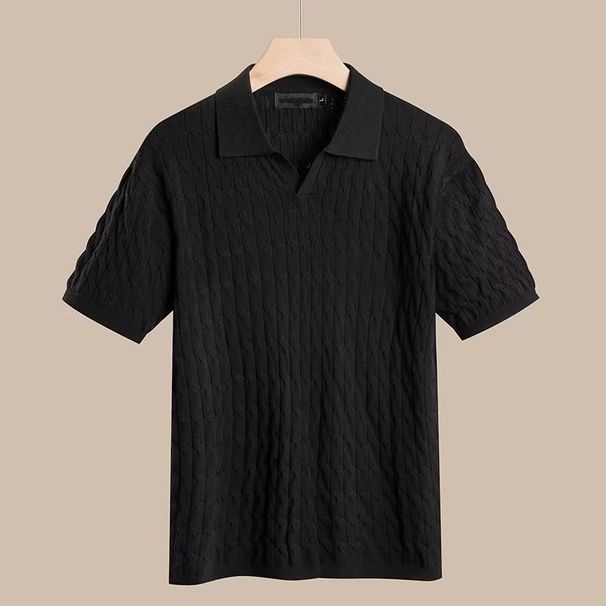 Men's Clothing Lightly Mature Polo Shirt Men's Short Sleeved Trendy T Shirt Simple Slim Lapel Pullover Knitted Half Sleeved Temperament Top_viptrois.com
