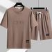 Men's Clothing New Round Neck Solid Color Short Sleeved Top Drawstring Shorts Casual Two Piece Suit Men_viptrois.com