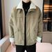 Unisex Heavyweight Fleece-Lined Jacket – Stand Collar Winter Coat With Zip Pockets & Thermal Polyester Fill (M-5XL, Black/Moss Green)_viptrois.com