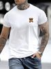 100% Pure Cotton Men's Summer Fashionable Short Sleeved Teddy Bear Pattern Printed Casual Slim Fit Versatile Top_viptrois.com