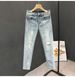 Men's Clothing Summer Heavy Wash Retro Distressed Ripped Jeans Men's Trendy Brand Handsome Scraped Slim Fit Skinny Nine Point Pants_viptrois.com