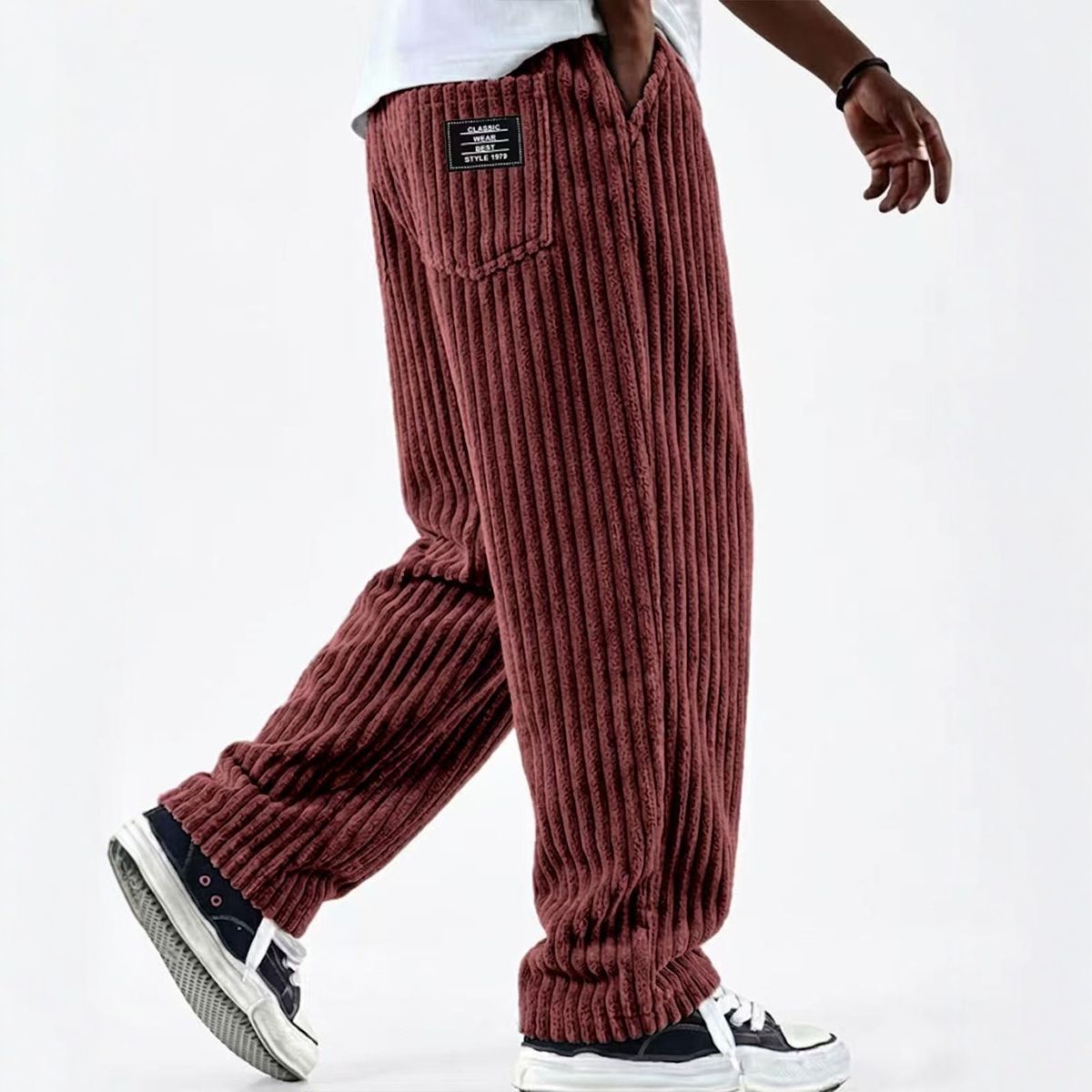 Men's Style Casual Striped Corduroy Trousers Loose Straight Leg Simple Trendy Style_viptrois.com