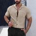Men's Short Sleeve Casual Shirt – Lightweight & Breathable, Lapel Collar (Black/White/Brown/Camel/Orange, S-XXL)_viptrois.com