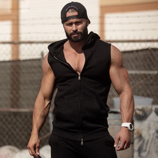 Foreign Trade Hot Sale Lace-up Hooded Zipper Sweatshirt Sleeveless Fashion Sports Jacket Men's Wholesale_viptrois.com