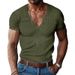 Men Corduroy T Summer Men's Clothing V-Neck Solid Color Slim Fit Casual T-Shirt Short Sleeve Tops_viptrois.com