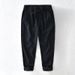 Men's Clothing Fresh Drawstring Elastic Waist Ramie Casual Pants Men's Loose Youth Cotton And Linen Long Pants_viptrois.com