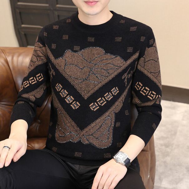 2025 Winter Men's New Thickened Short Velvet Knitted Sweater High Quality Fashion Soft Skin Friendly Round Neck Sweater For Daily Leisure_viptrois.com