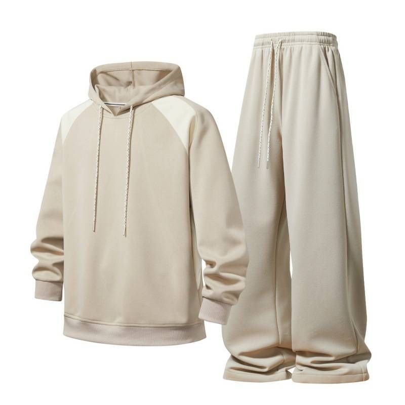 Men's Raglan Sleeve Color Block Hoodie And Joggers Set, Loose Fit Streetwear Tracksuit Hong Kong Style Sportswear For Casual Wear_viptrois.com