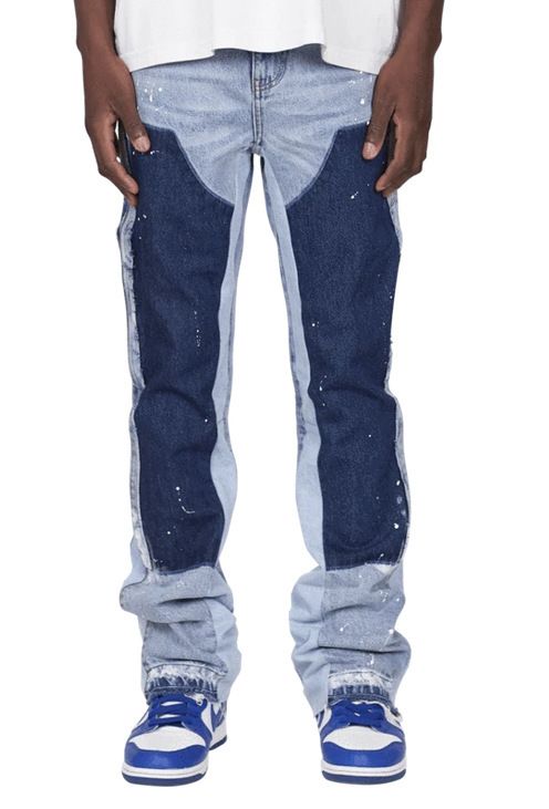 Men's Clothing 24 Fashion Overalls Hot Selling Elastic Patch Denim Layered Flared Pants_viptrois.com