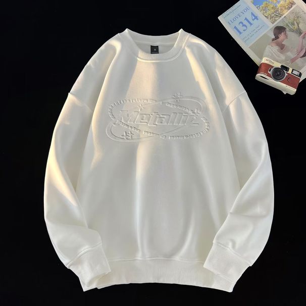 Crew Neck Fleece Sweater Men's Autumn And Winter New Steel Stamp Concave And Convex Three-dimensional Letters Simple Couple Without Hats On Clothes_viptrois.com