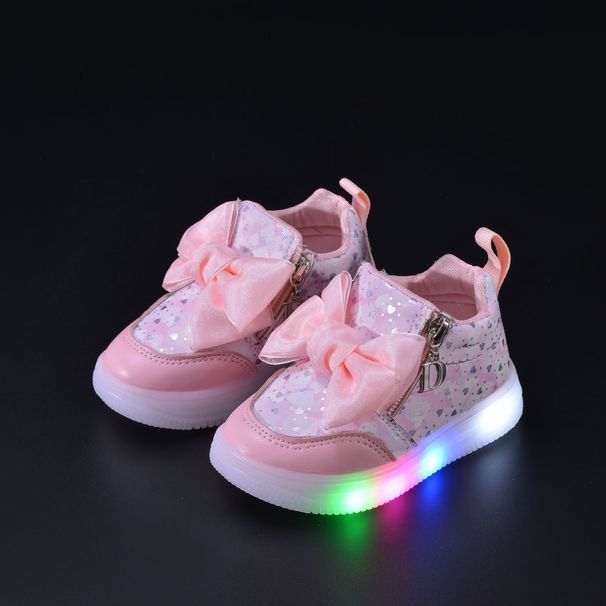 Children's Shoes New Spring And Autumn Girls Princess Led Light Up Small And Medium Girls Casual Bow Sports Soft Bottom Shoes_viptrois.com