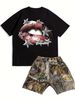 Men's Clothing Men's Summer Style Street Fashion Black Short Sleeved And Camouflage Shorts Suit_viptrois.com