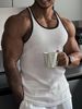 2025 Summer Knitted Vertical Stripe Fitness Sports Casual Color-block Men's Vest_viptrois.com