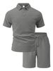 New Men's Polo Shirt With Collar, Short Sleeve, Short Pants, Textured Jacquard Fabric, Casual, Breathable, Sports Outfit, Large Size Set_viptrois.com