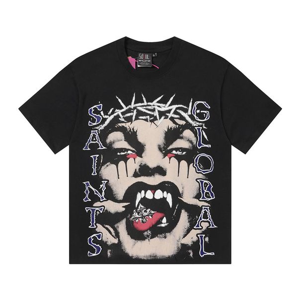 Vintage Dark Punk Gradient Rhinestone Vampire Portrait Oversized Unisex T-Shirt For Couples_viptrois.com