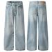 Retro Straight-Leg Jeans – Vintage Washed Denim Pants With Adjustable Drawstring (Blue, S-3xl, Unisex)_viptrois.com