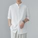 2026 Chinese Style Stand Collar Short Sleeve For Men, Summer New Niche With High-end Feel, Ice Silk Draped Mid-sleeve Shirt_viptrois.com