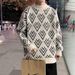 Mink fur semi high neck sweater for men, autumn and winter, thick and loose knit sweater, letter thread sweater_viptrois.com