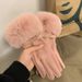 New Women's Warmth Thickened DeRong Dew Finger Touchable Screen Windproof Riding Plush Outdoor Fur Mouth Fashion Gloves_viptrois.com