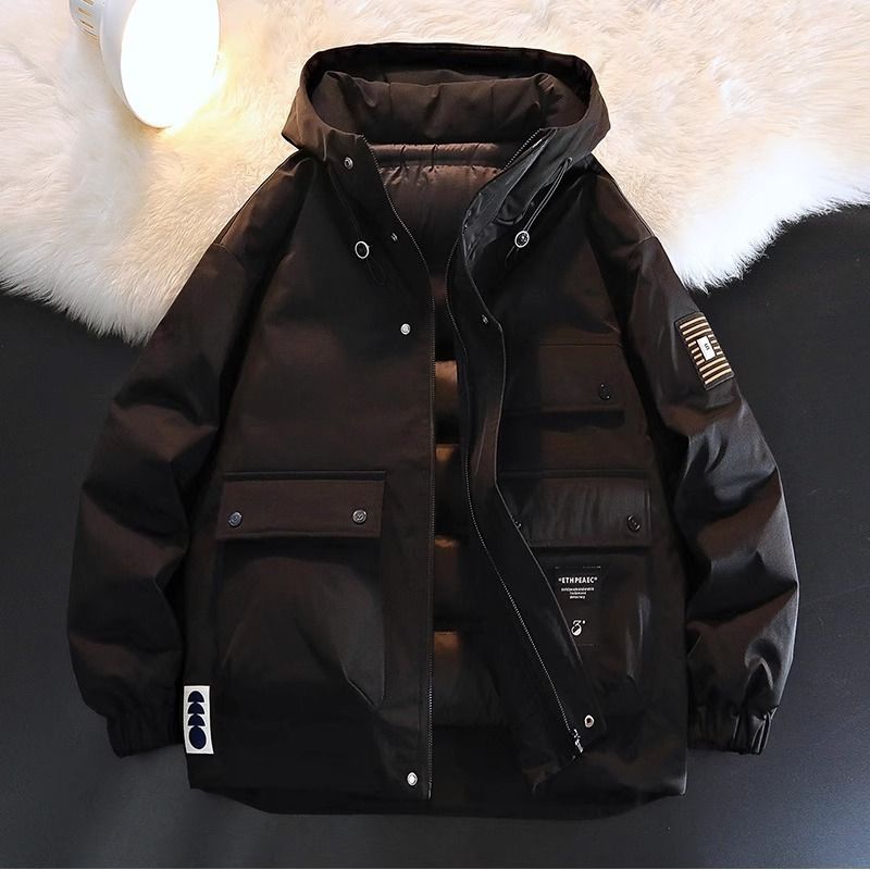 Men's Winter Hooded Down Jacket With White Duck Feather Filling, Thickened Warm Workwear Coat For Teens & Adults_viptrois.com
