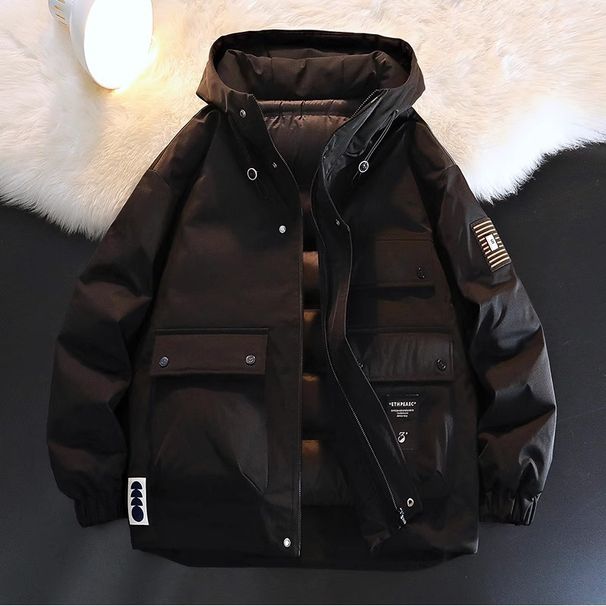 Men's Winter Hooded Down Jacket With White Duck Feather Filling, Thickened Warm Workwear Coat For Teens & Adults_viptrois.com