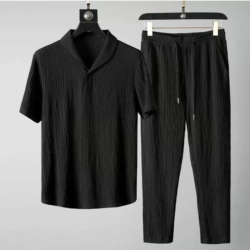 Summer New Trendy Set Men's Thin Korean Short Sleeved Pants Fashion Sports Set_viptrois.com