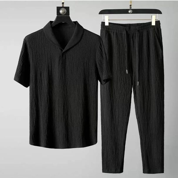 Summer New Trendy Set Men's Thin Korean Short Sleeved Pants Fashion Sports Set_viptrois.com