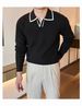 Men's Slim-Fit Color-Block Knit Sweater – Lightweight Business Casual Pullover (S-2XL EU Sizing) | Breathable Polyester Blend In Black/White_viptrois.com