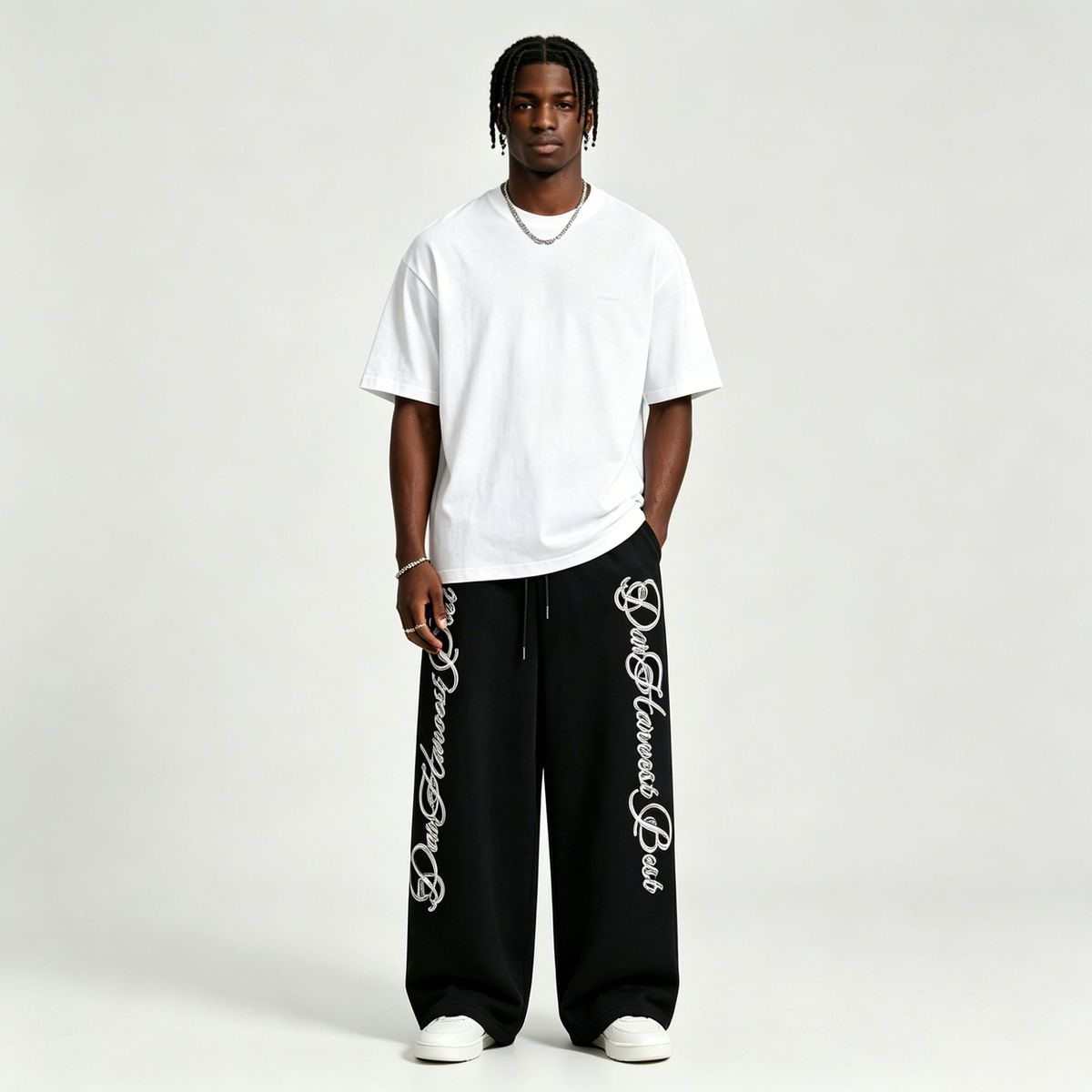 High Street Hip Hop Straight Leg Trousers Retro Harajuku Print Fleece Lined Drawstring Casual Pants For Men And Women Plus Size_viptrois.com