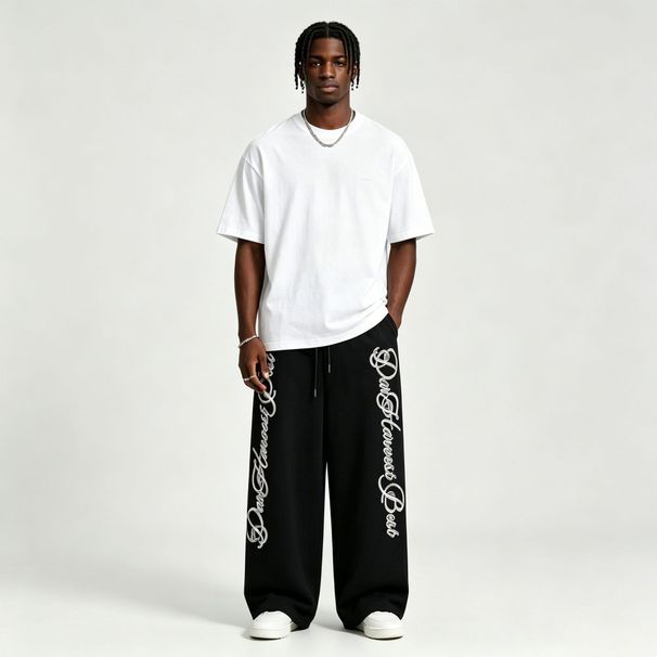 High Street Hip Hop Straight Leg Trousers Retro Harajuku Print Fleece Lined Drawstring Casual Pants For Men And Women Plus Size_viptrois.com