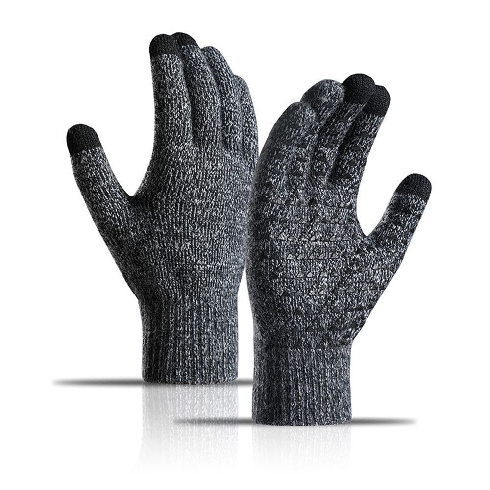 Knitted gloves with fleece thickening touch screen knitted cycling anti-slip offset warm winter gloves_viptrois.com