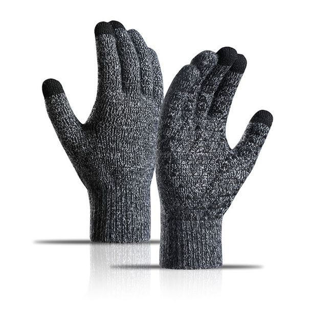 Knitted gloves with fleece thickening touch screen knitted cycling anti-slip offset warm winter gloves_viptrois.com