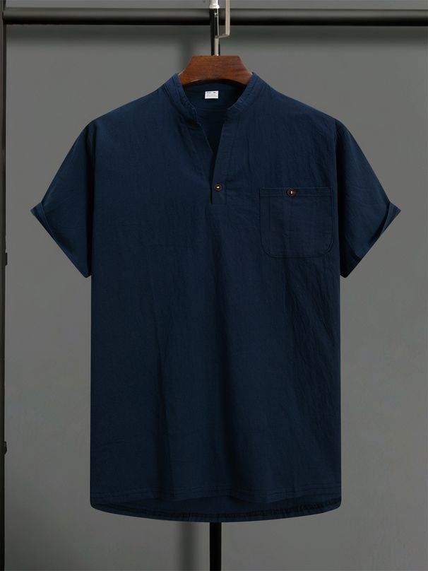 "Men's Linen Blend Short-Sleeve Polo Shirt – Breathable Stand Collar Summer T-Shirt, Lightweight & Wrinkle-Resistant (8 Colors, Sizes S-XXL)"_viptrois.com
