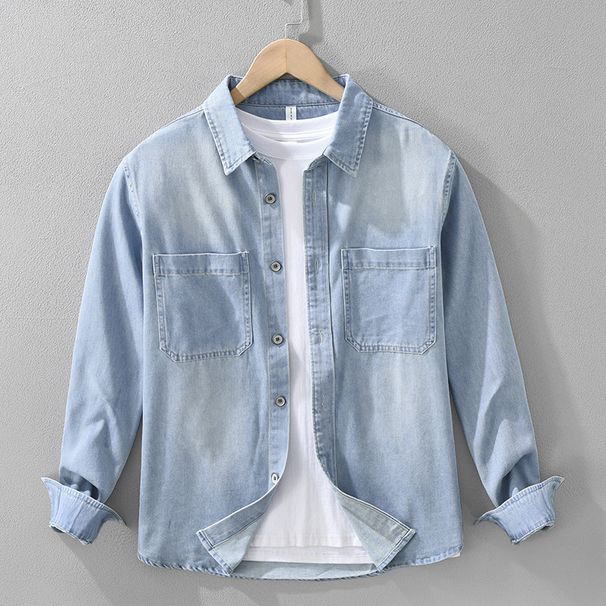 Retro Denim Long Sleeved Shirt For Men, Fashionable And Versatile, Artistic And Casual Loose Top_viptrois.com