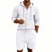 Men's Summer Linen Shirt And Shorts Set Casual Breathable Long Sleeved Solid Color Hooded Takeout American Style Vacation Wear_viptrois.com