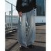 Split Structure Old Washed Jeans Men's Autumn New Retro Profile Scimitar Pants Loose Trendy Brand Long Pants_viptrois.com