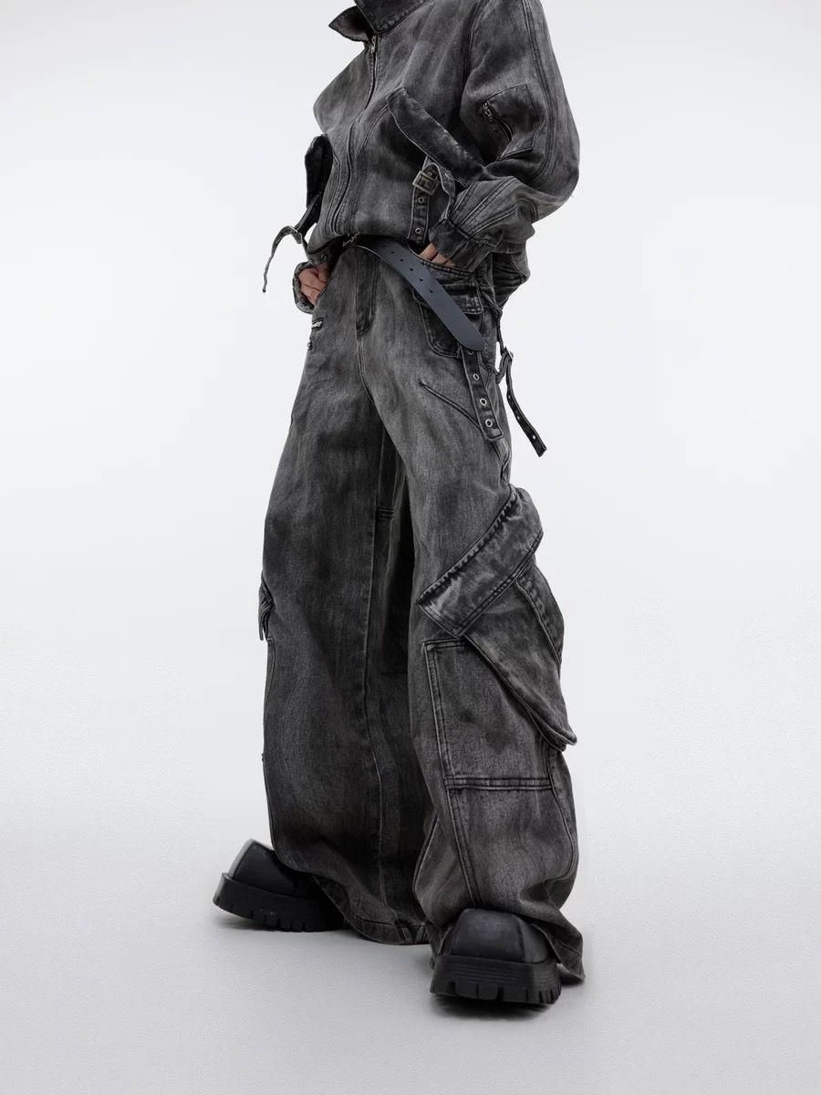 Men's Clothing Niche Retro Distressed Denim Suit Jacket Coat Wasteland Heavy Zipper Large Pocket Denim Overalls Street_viptrois.com