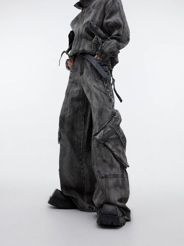 Men's Clothing Niche Retro Distressed Denim Suit Jacket Coat Wasteland Heavy Zipper Large Pocket Denim Overalls Street_viptrois.com