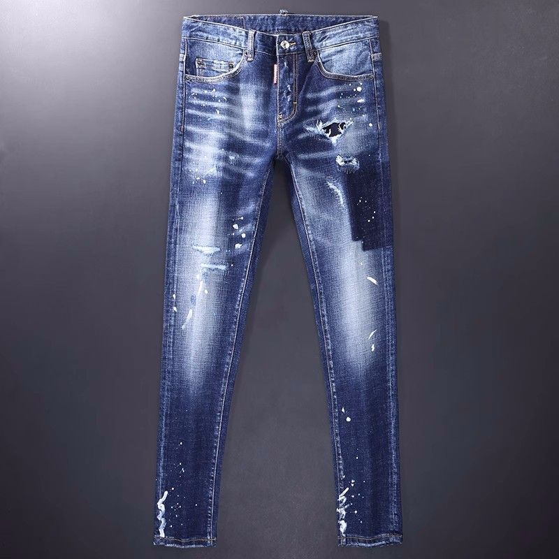 Men's Clothing Fashion Fashion Jeans Blue Slim Elastic Foot Print Trendy Versatile Jeans_viptrois.com